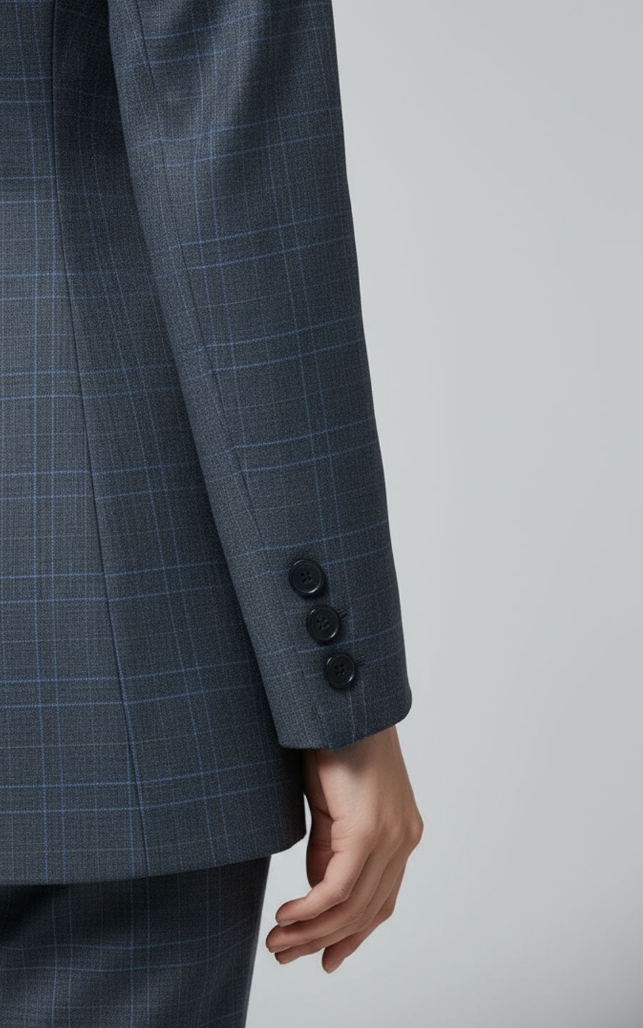 Womens Tailored Navy Blazer Plaid Double Breasted Business