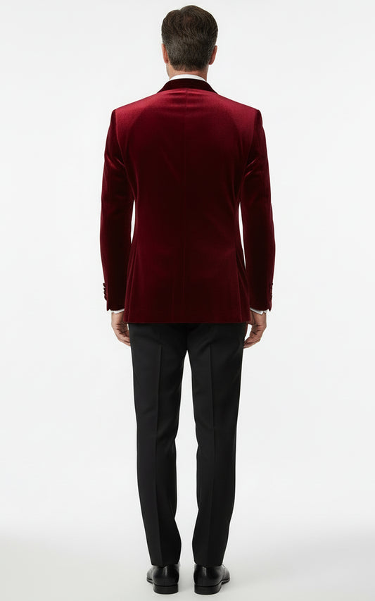 Custom Red Velvet Tailored Men Formal Wedding Suit Set