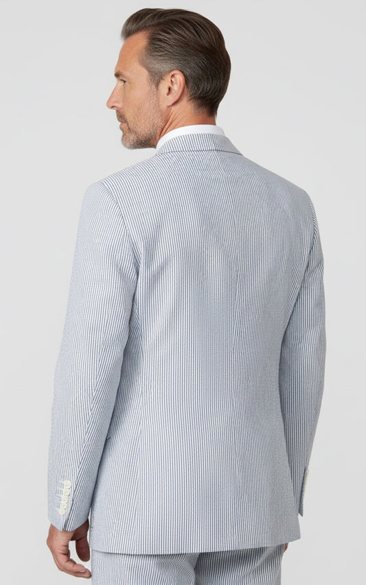 Navy Seersucker Custom Suit Men Tailored Casual Jacket