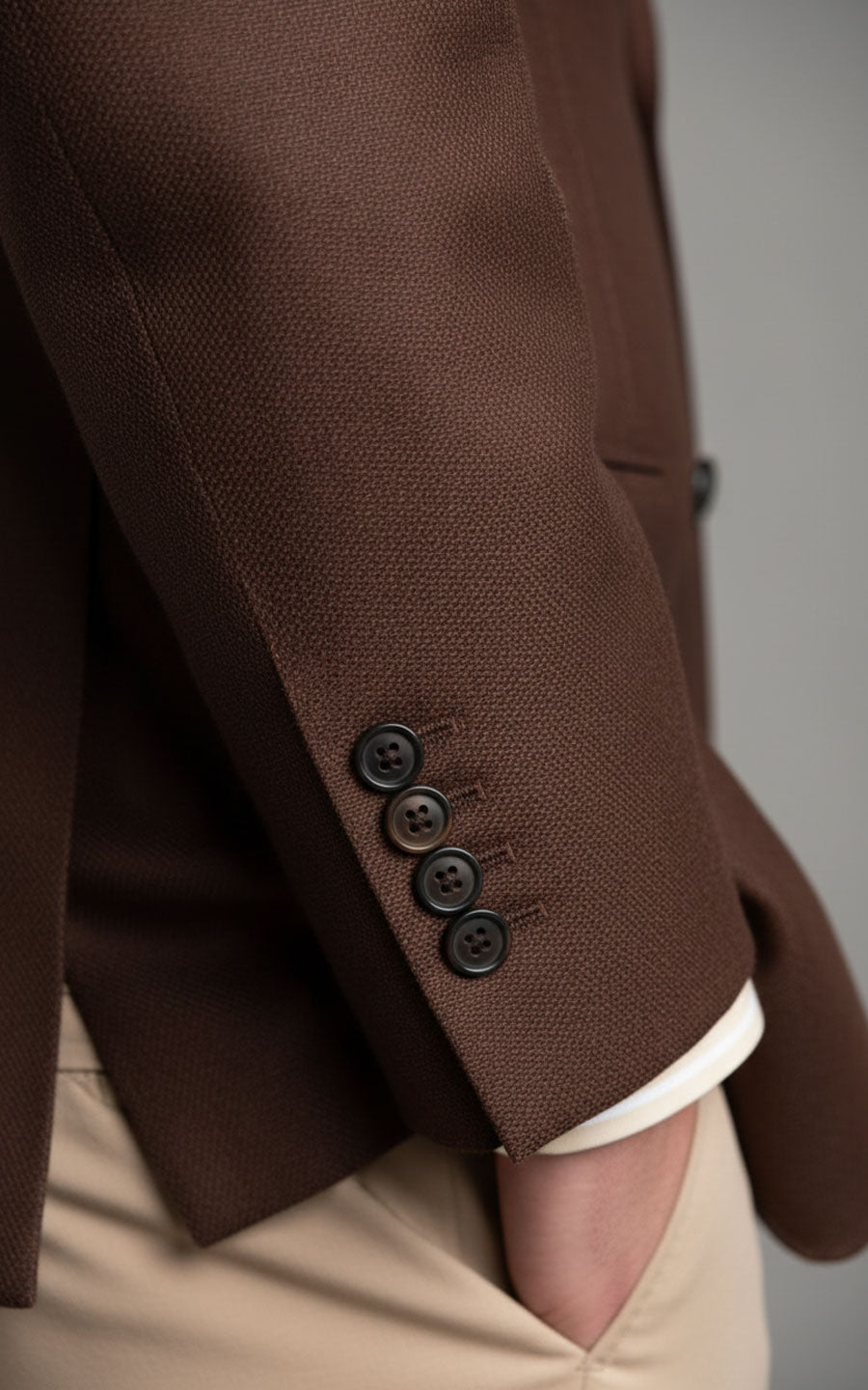 Tailored Brown Casual Suit Blazer Mens Wool Weave