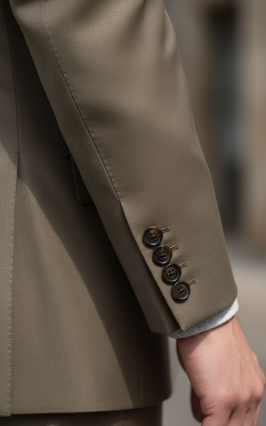 Mens Tailored Dark Grey Brown Twill Business Suit Set