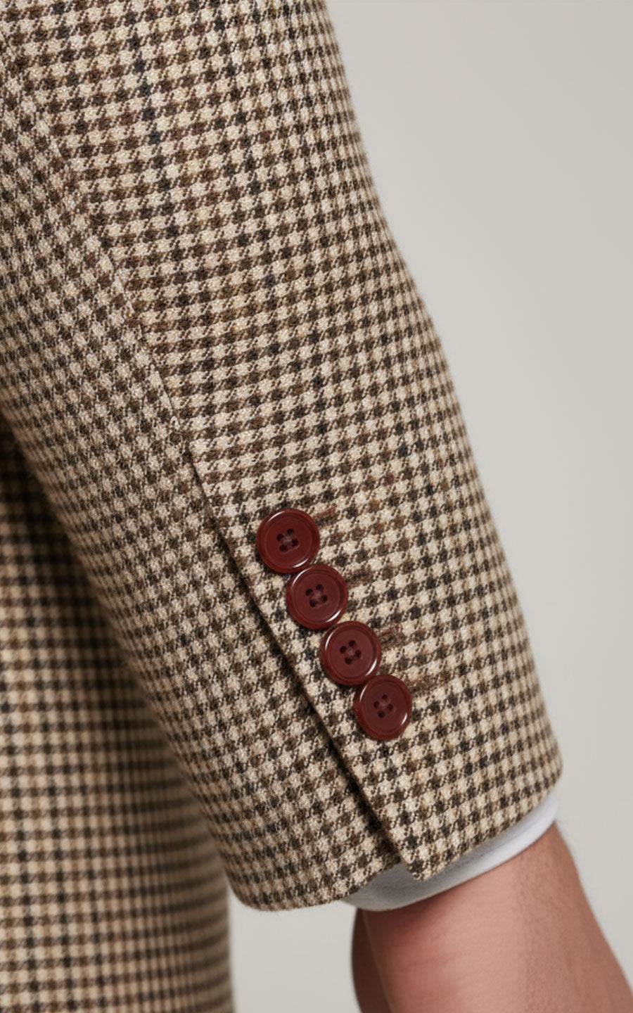 Mens Reddish Brown Suit Blazer Wool Houndstooth Tailored