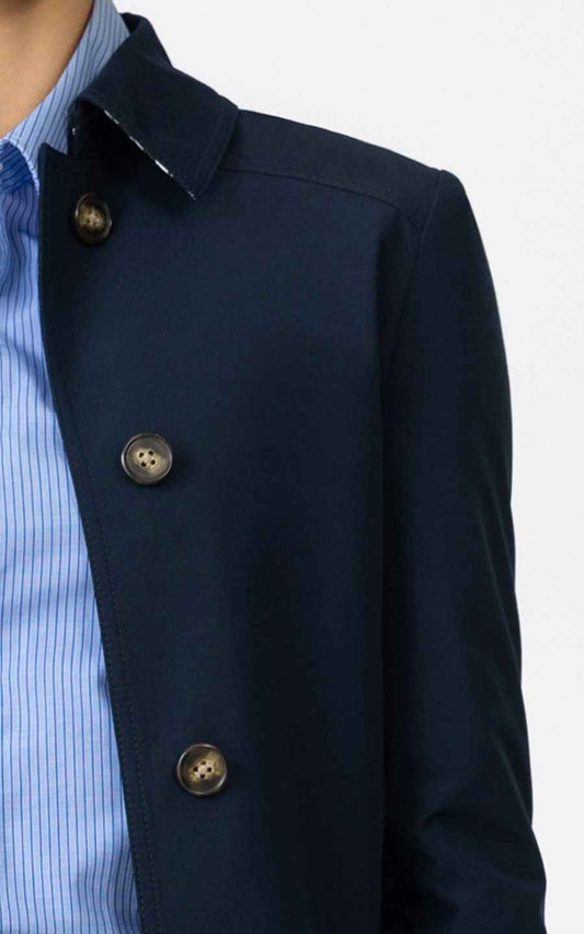 Custom Navy Blue Women's Trench Coat Business Casual | WIAI Custom Suits - View 2