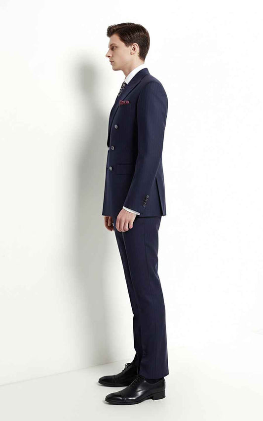 Custom Navy Pinstripe Men Double Breasted Formal Suits Set | WIAI Custom Suits - View 2