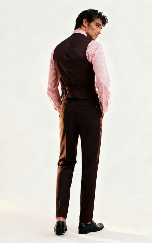 Custom Handmade Custom Vest Men Burgundy Wool Formal Wedding Set | WIAI Custom Suits - View 2