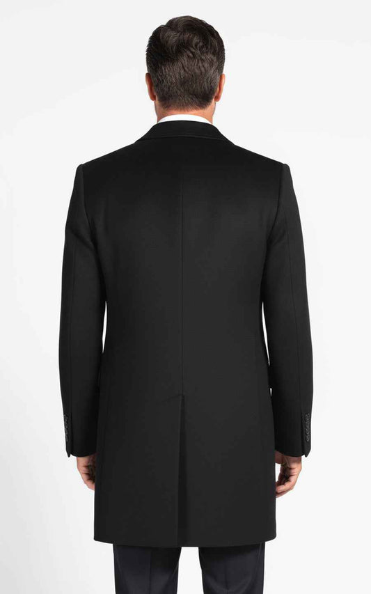 Custom Black Wool Blend Men's Casual Overcoat