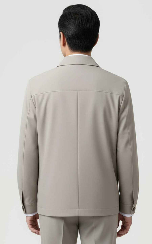 Custom Men's Beige Zip-Up Jacket Casual Coat | WIAI Custom Suits - View 2