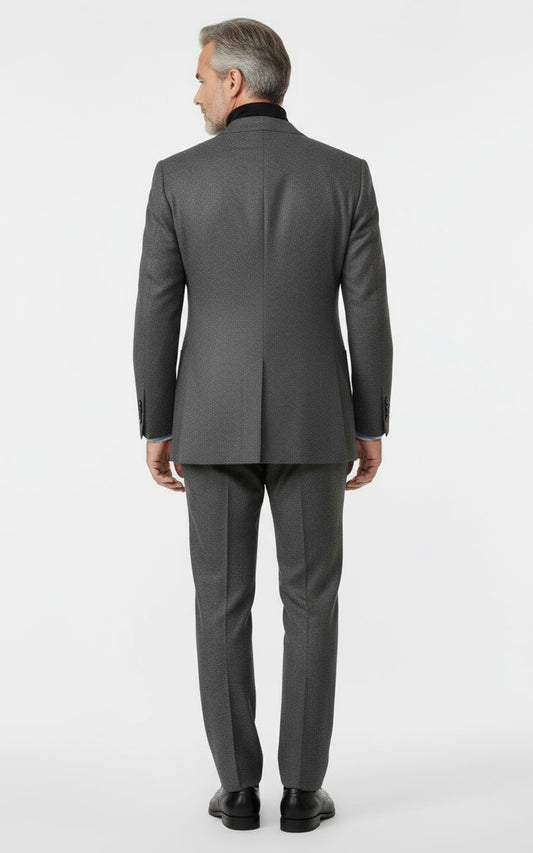 Custom Gray Silk Flannel Stretch Business Suit Set for Men | WIAI Custom Suits - View 2