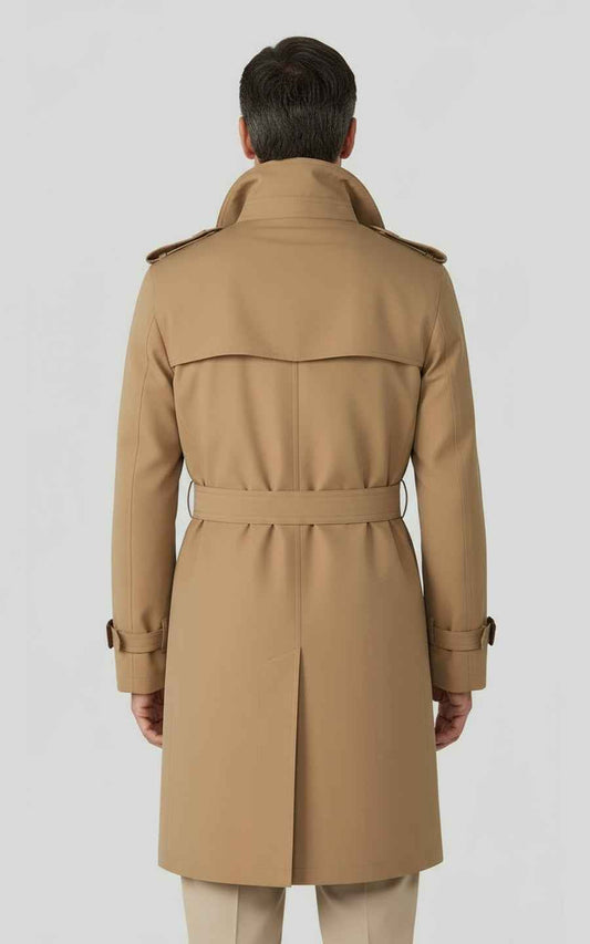 Men's slim-fit khaki trench classic casual trench coat