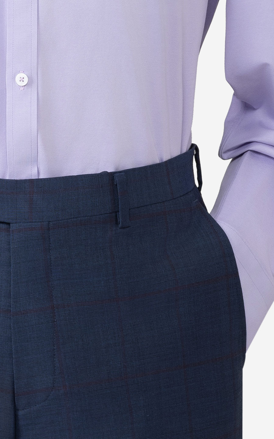 Premium Dark Blue Red Check - Formal Dress Pants Detail