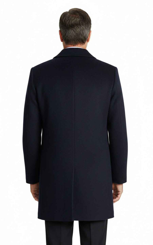 Men's Wool Overcoat Dark Blue Custom Business Wool Coat