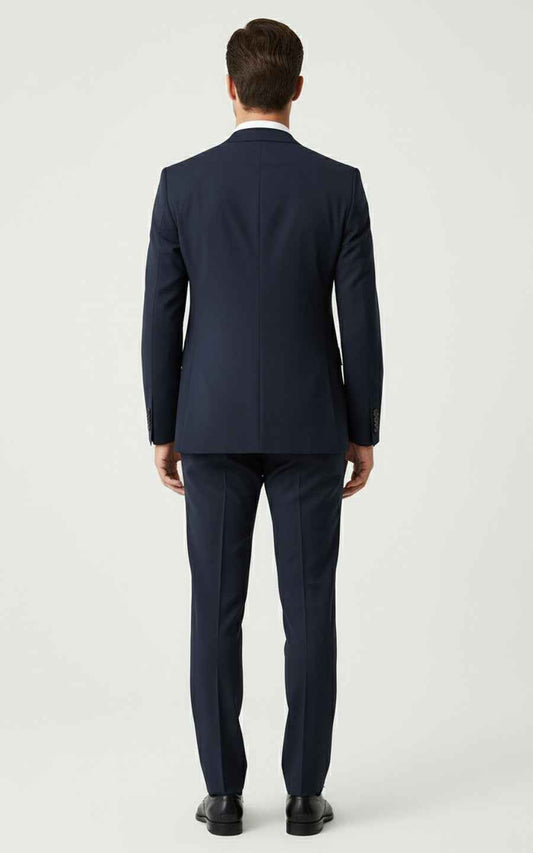 Custom Deep Haze Blue Plain Weave Custom Men Business Suit Set Wear | WIAI Custom Suits - View 2