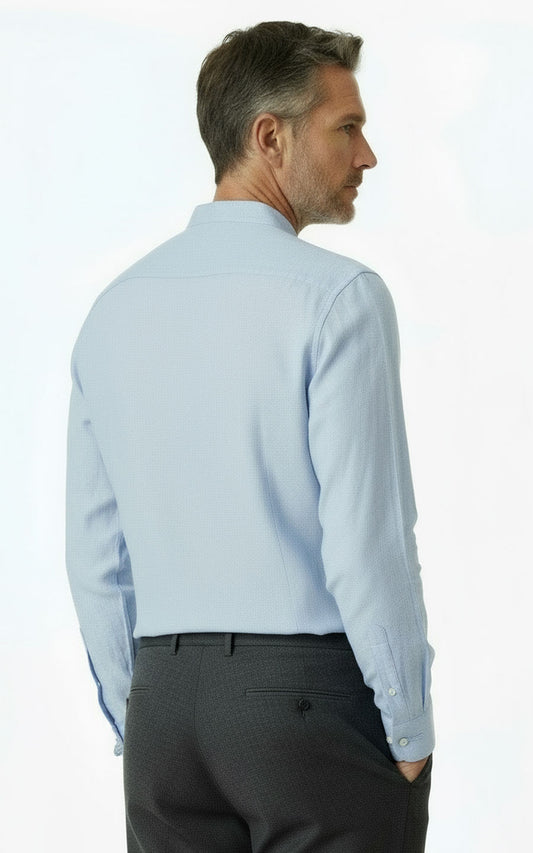Custom Chinese Style Dress Shirt Men Light Blue Formal Casual Wear | WIAI Custom Suits - View 2