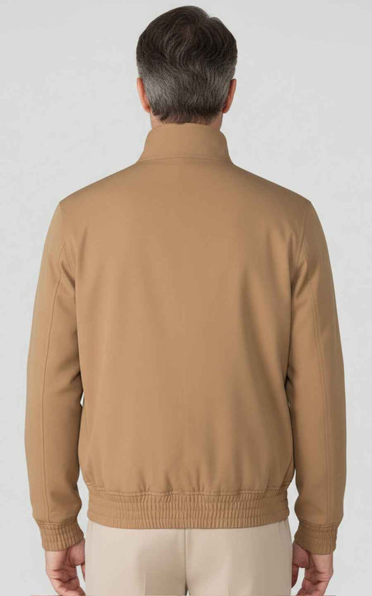 Custom Khaki Custom Men's Slim Fit Casual Zip-Up Jacket | WIAI Custom Suits - View 2