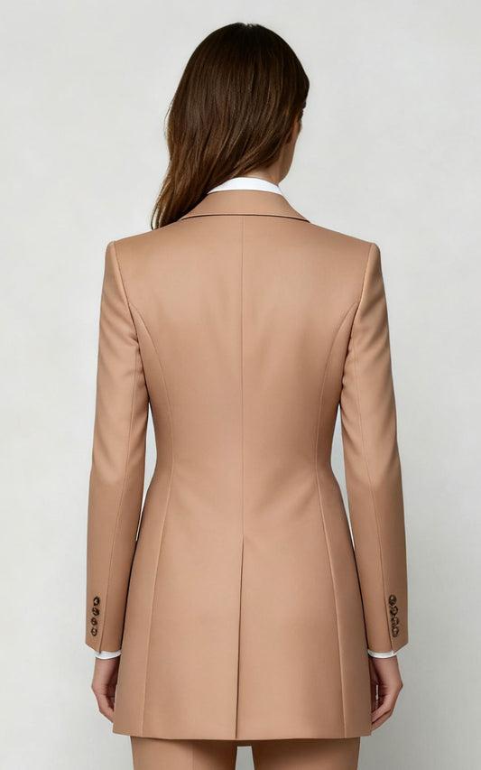 Custom Camel Wool Women's Coat Double-Breasted Office Wear | WIAI Custom Suits - View 2
