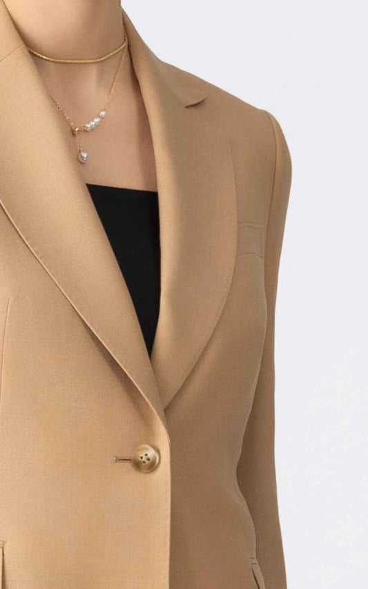 Custom Camel Blazer Skirt Set Women Business Suit | WIAI Custom Suits - View 2