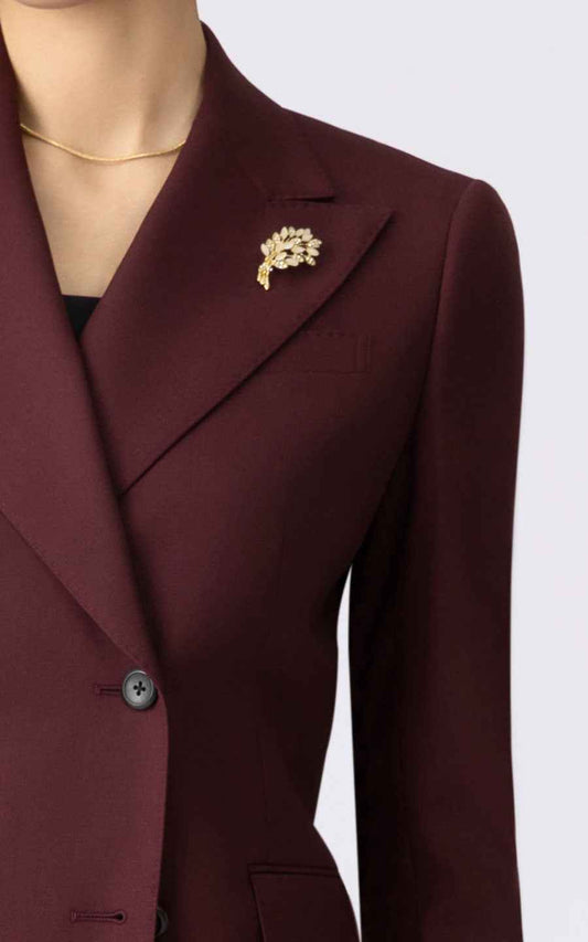 Custom Burgundy Women's Suit Set Double-Breasted Blazer | WIAI Custom Suits - View 2