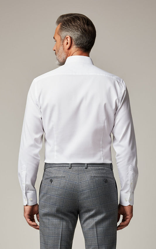Custom Fit Men's White Bamboo Embroidered Business Shirt | WIAI Custom Suits - View 2