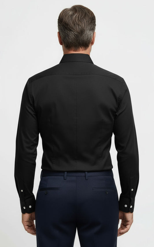 Custom Dress Shirt Men | Black Linen Custom Fit Shirt Men Long Sleeve Casual — WIAI Tailored | WIAI Custom Suits - View 2