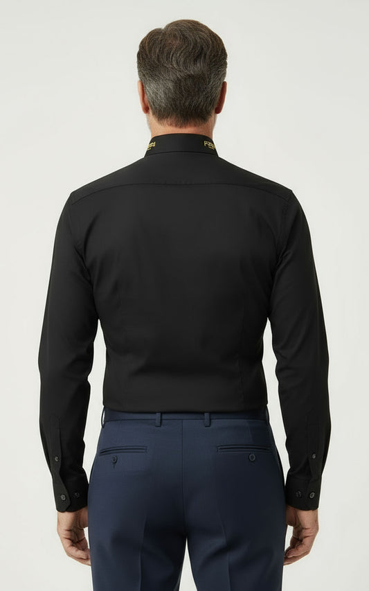 Custom Dress Shirt Men | Black Premium Shirt Men Gold Embroidery Business Casual — WIAI Tailore... | WIAI Custom Suits - View 2
