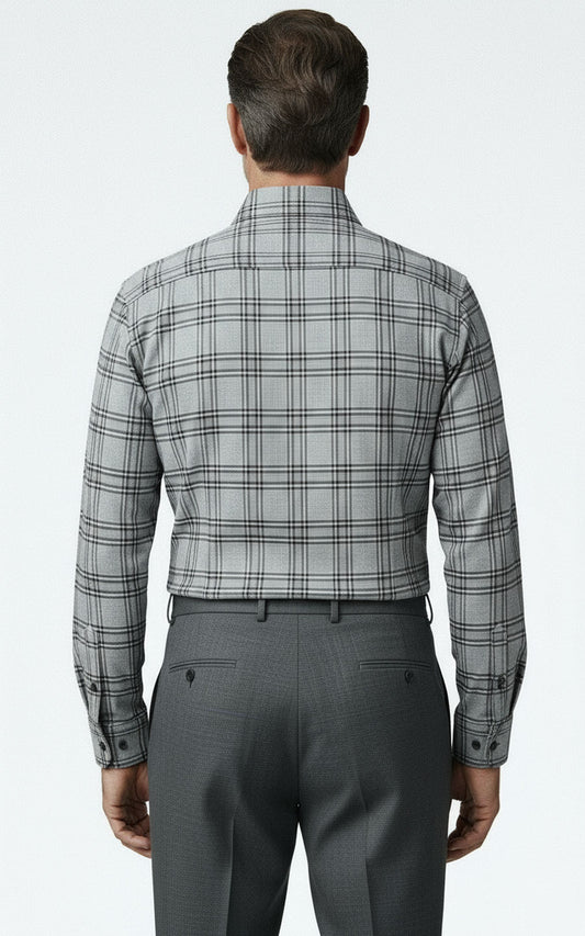 Custom Men Scottish Grey Check Men's Casual Dress Shirt - WIAI | WIAI Custom Suits - View 2