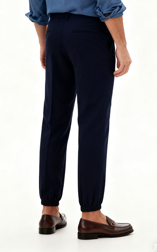 Custom Dark Blue Organic Wool Custom Pants Men Tailored Business | WIAI Custom Suits - View 2