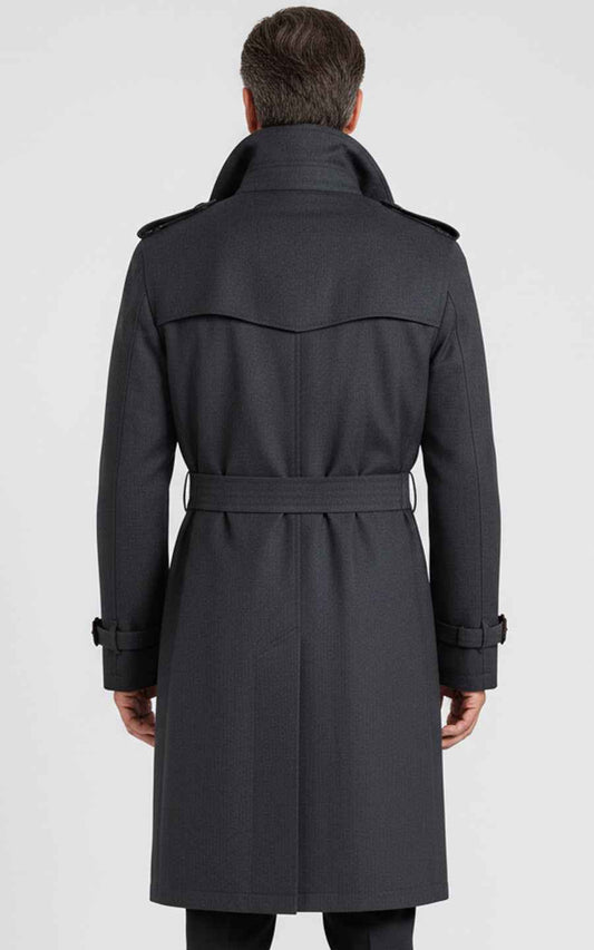 Men's Dark Gray Double-Breasted Custom Casual Trench Coat