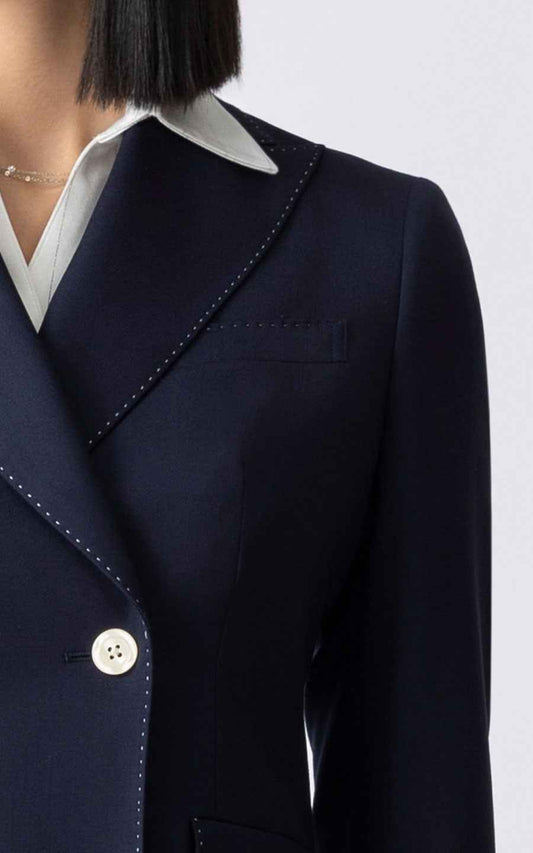 Custom Navy Blue Double-Breasted Blazer Suit for Women | WIAI Custom Suits - View 2