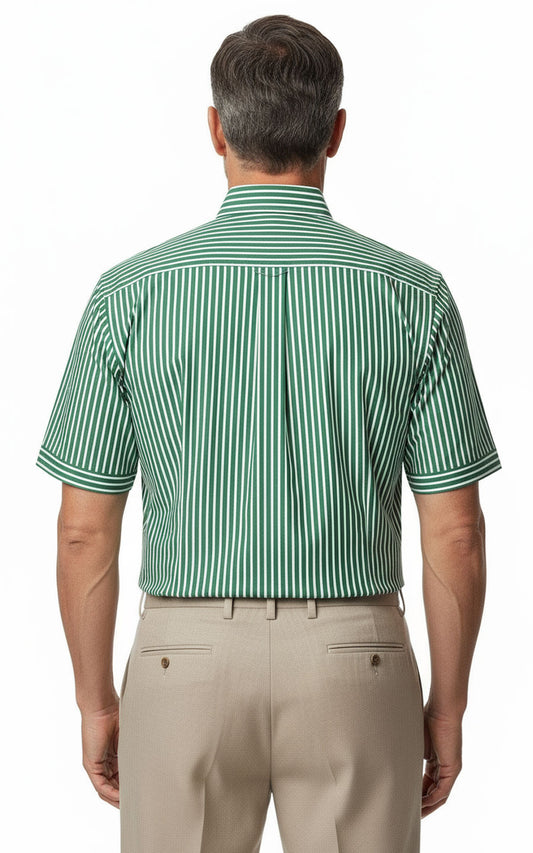 Custom Men Green & White Striped Business Casual Shirt | WIAI Custom Suits - View 2