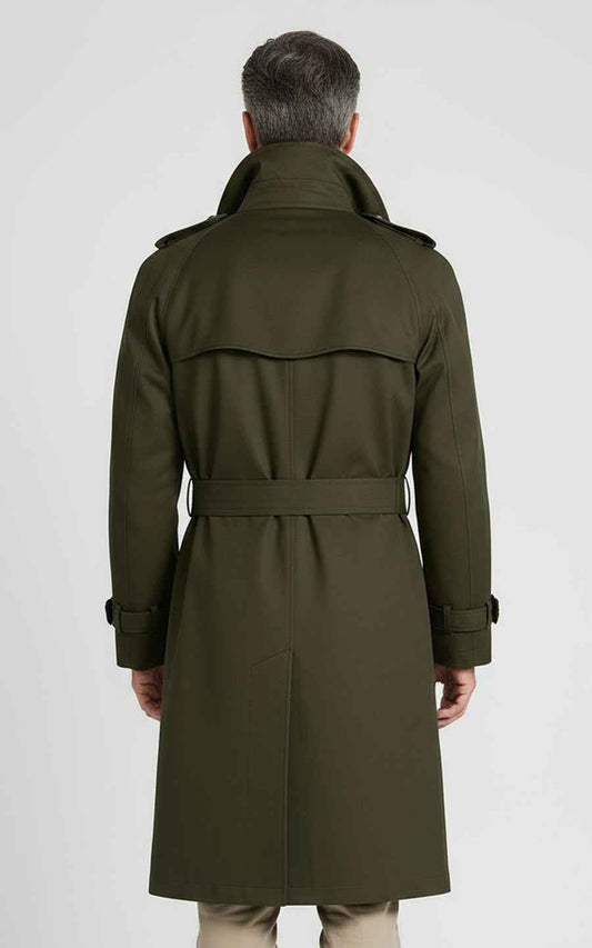 Custom Made men's premium dark green double-breasted Custom trench coat | WIAI Custom Suits - View 2