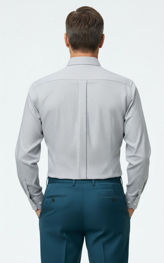Custom Men's Dress Shirt Gray Wool Flannel Business Formal | WIAI Custom Suits - View 2