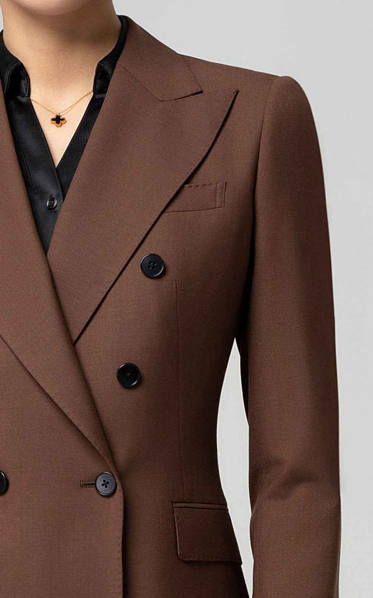 Custom Business Suit Men | Brown Business Double-Breasted Women's Suit Set — WIAI Made-to-Measu... | WIAI Custom Suits - View 2
