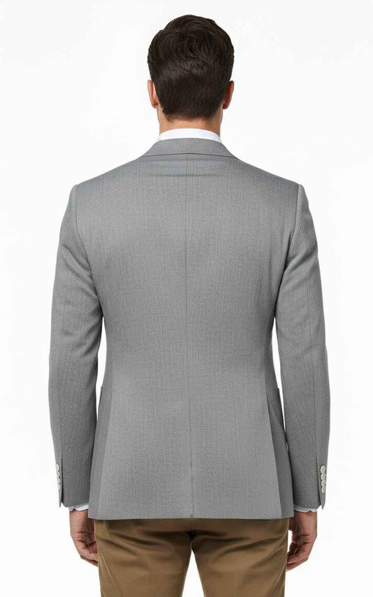 Mens Gray Textured Blazer Slim Fit Business Casual Suit Coat