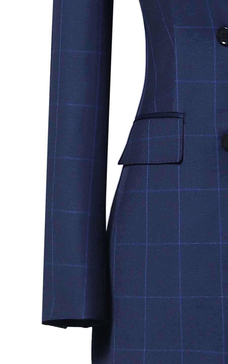 Navy Blue Checkered Double-Breasted Blazer