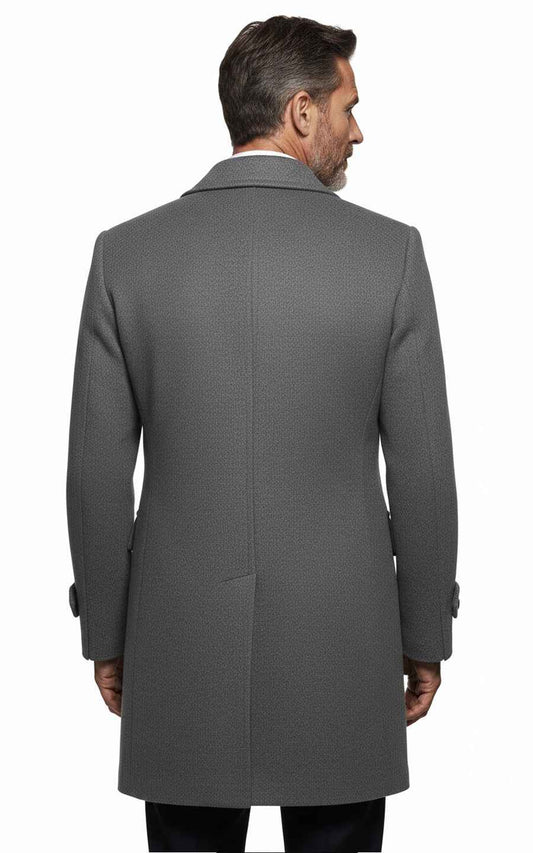 Men's Grey Slim Fit Custom Wool Double-Breasted Formal Overcoat