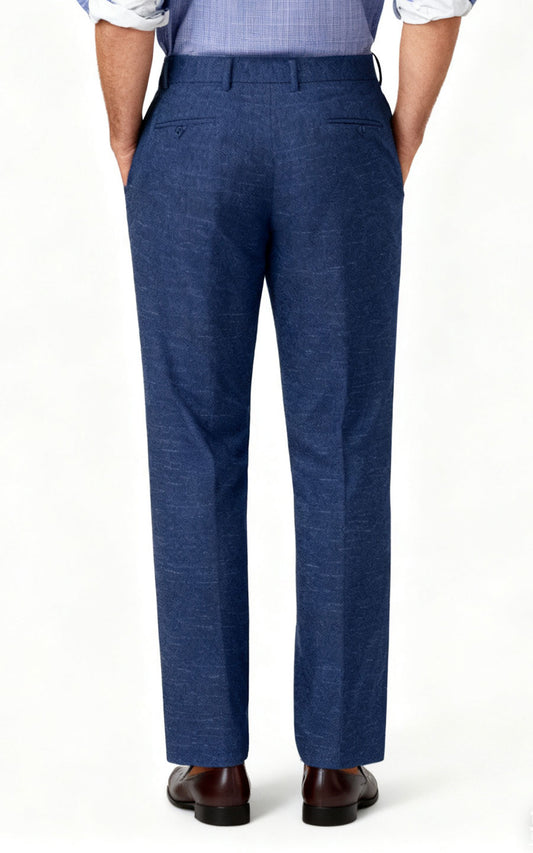 Custom Men Navy Blue Custom Pants Linen Blend Tailored Fit | WIAI Custom Suits - View 2
