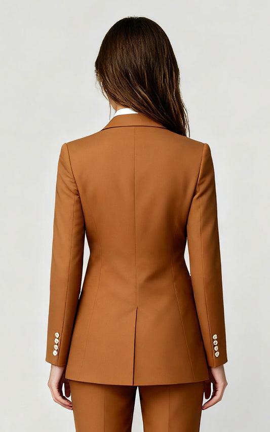 Custom Business Suit Men | Camel Wool Blazer Women Double Breasted Customized Business Jacket —... | WIAI Custom Suits - View 2