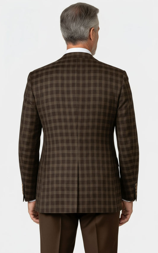 Custom Mens Casual Brown Plaid Wool Blazer Suit Set | WIAI Custom Suits - View 2
