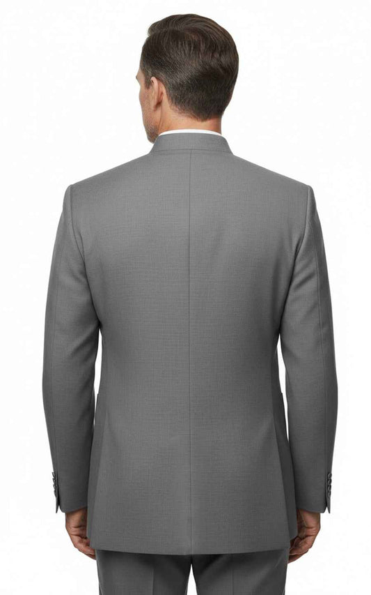 Custom grey embroidered men's stand-up collar wedding suit coat | WIAI Custom Suits - View 2