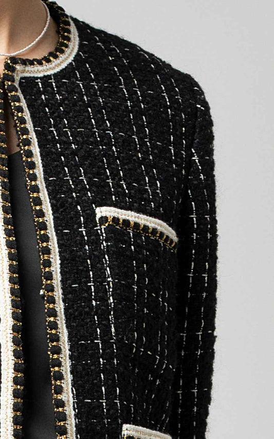 Custom Casual Blazer Suit Set Women Black Tweed | WIAI Custom Suits - View 2