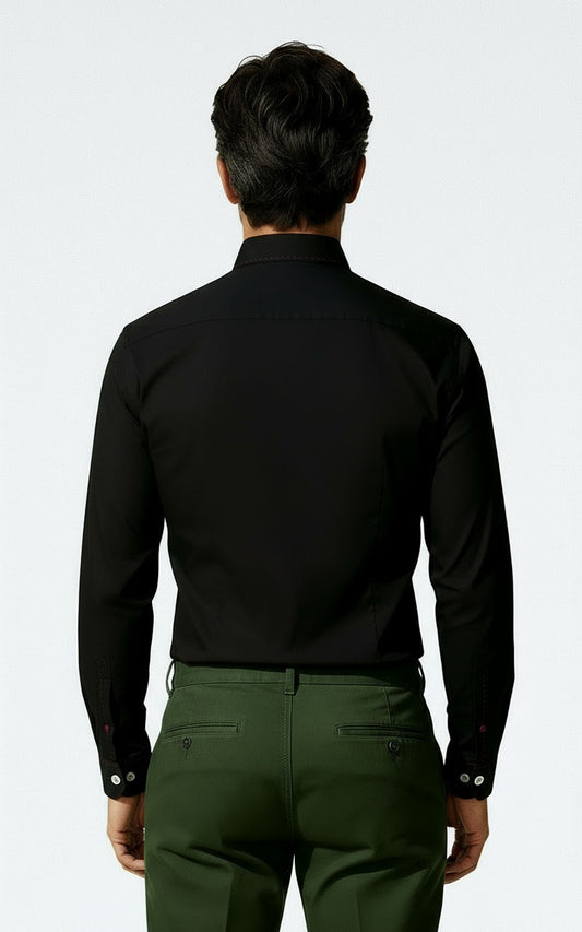 Custom Dress Shirt Men | Custom Black Satin Dress Shirt - Tailored Fit Men's Formal — WIAI Tail... | WIAI Custom Suits - View 2