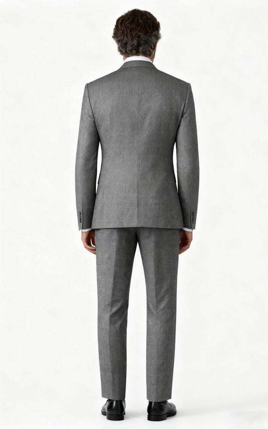 Custom Men Custom Suit Gray Plaid Suit Set Customized Business Formal Outfit | WIAI Custom Suits - View 2