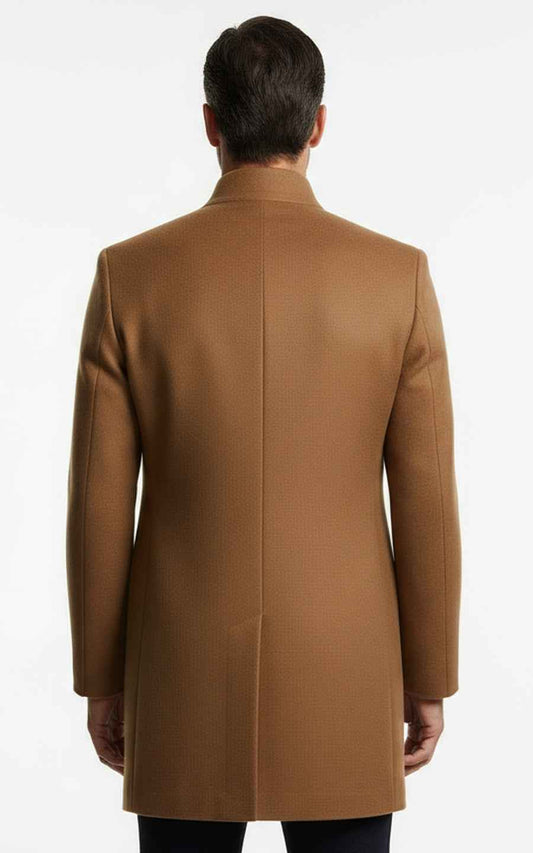 Men's Dark camel stand-up collar business casual custom wool coat