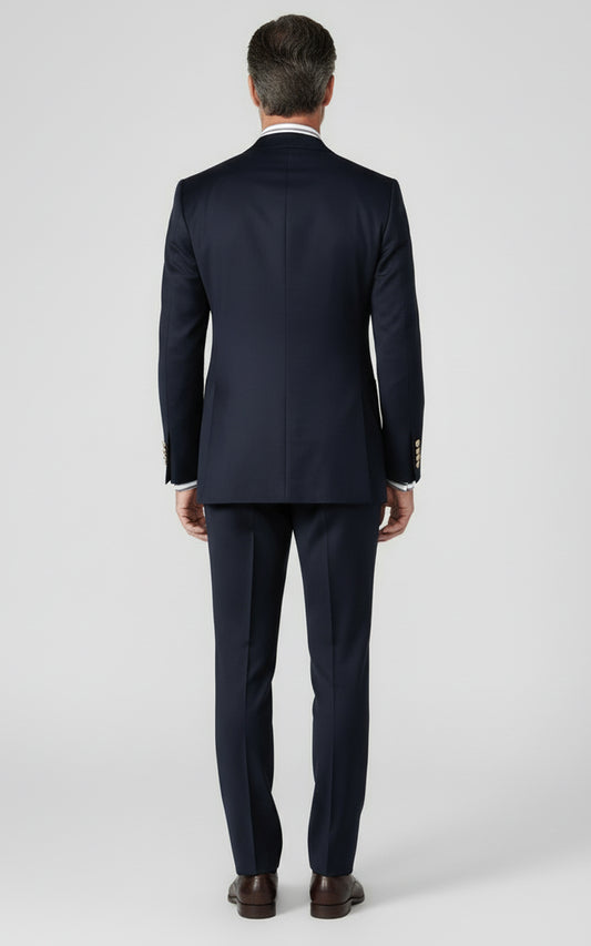 Premium Navy Business Custom Suit Set Tailored Mens Wool