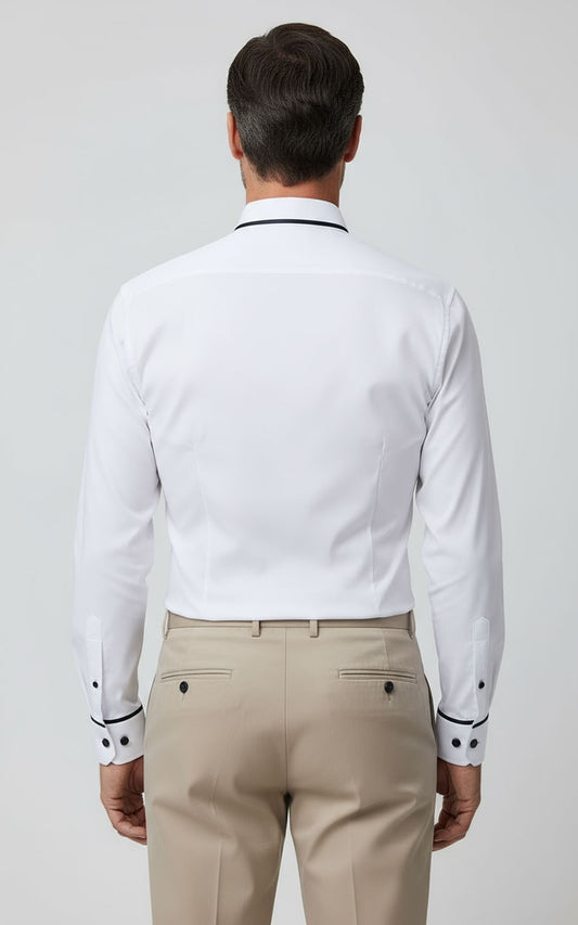 Custom Men Custom Black & White Elegant Men's Dress Shirt | WIAI Custom Suits - View 2