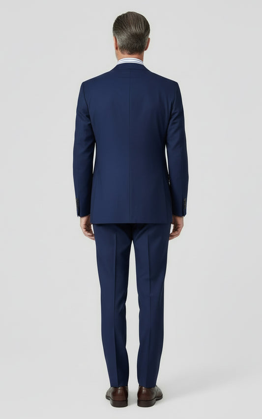 Custom Fit Navy Wool Suit Men Business Formal Set | WIAI Custom Suits - View 2