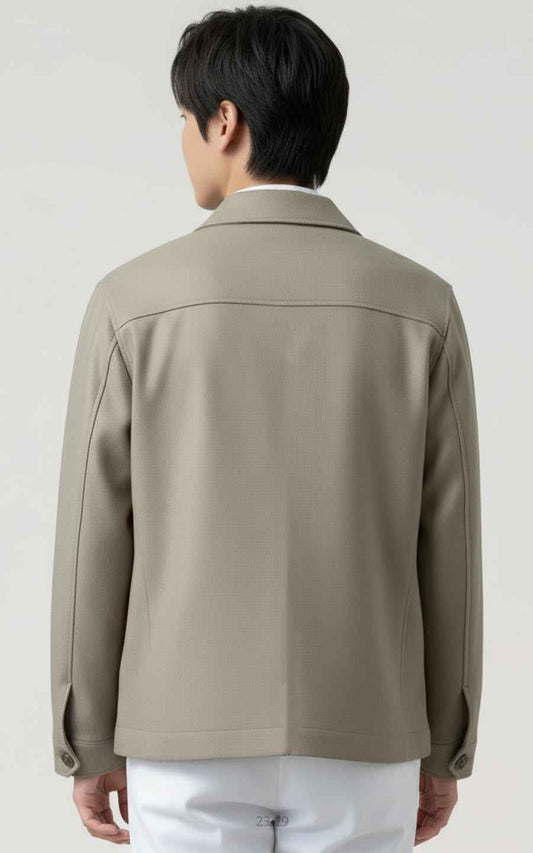 Custom Men's Beige Custom Utility Jackets Casual Daily Outerwear | WIAI Custom Suits - View 2
