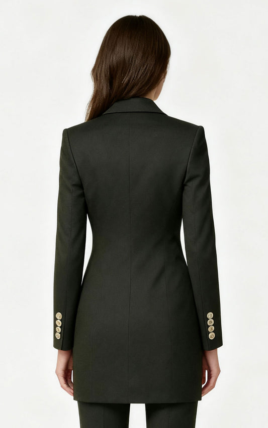 Custom Dark Green Custom Wool Trench Women's Coat Double-Breasted | WIAI Custom Suits - View 2