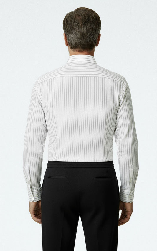 Custom Casual Shirt Men | Classic White Vertical Stripe Shirt Men's Casual Shirt Customization ... | WIAI Custom Suits - View 2