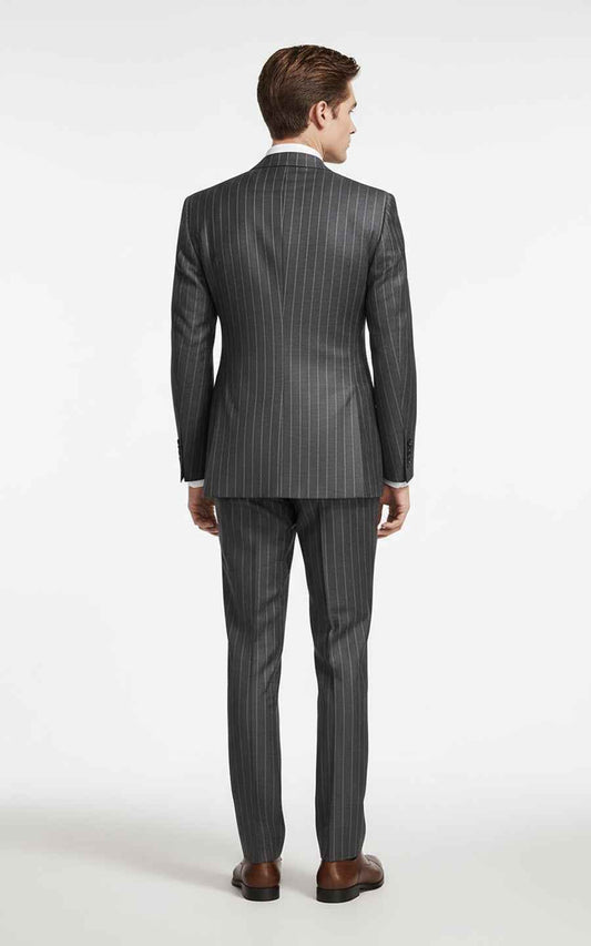 Men's gray pinstriped double-breasted formal custom suits set